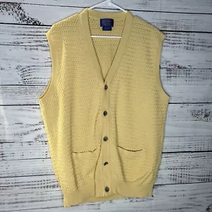Vintage Pendleton Cotton Yellow Knit Sleeveless Cardigan Sweater Vest Mens Large - Picture 1 of 6