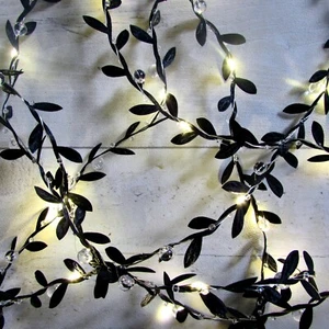 Crystal & Black Leaf battery Fairy Lights. 2m-10m sizes. Handmade gothic garland - Picture 1 of 10