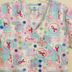 Nurse Scrub Top S Cancer Ribbon Oncology Medical SB Scrub Pullover Drawstring - Picture 1 of 11