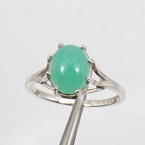 2.20ct 9x7mm Green-Blueish Jade Australian Chrysoprase Ring 925 Sterling Silver - Picture 1 of 10
