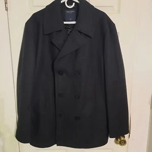 Nautica Winter Coat Black Wool Blend Peacoat Lined Double Breasted Mens Size XL - Picture 1 of 3