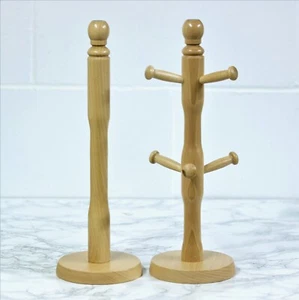 Set Holzhandtuch Rollenhalter und Tasse Becher Baum Aufbewahrung Ständer Gestell Spender - Bild 1 von 3
