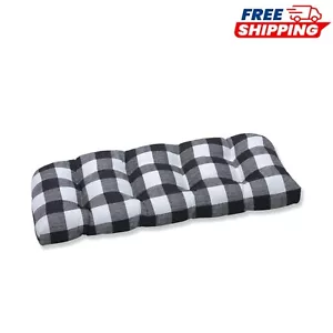 Plush Black Tufted Loveseat Cushion - Indoor/Outdoor Water-Resistant Comfort - Picture 1 of 3