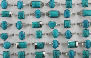 Wholesale Mixed Lots 60pcs Copper Adjustable Ring Natural Stone Lady's Jewelry - Picture 1 of 8