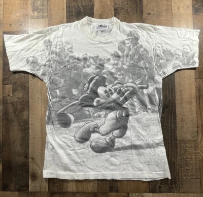 Vintage Mickey Mouse Jerry Leigh Tee AOP All Over Print  golf XL Rare - Image 1 of 4