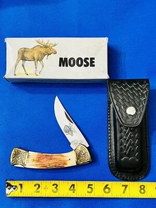 1980s PARKER IMAI K-115 WILDLIFE SERIES MOOSE LOCKBACK HUNTING KNIFE ORG PACKAGE - Picture 1 of 12