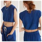 Urban Outfitters Taylor Blue Varsity Lounge Crop Top Soft Boxy Sweatshirt Tee SP