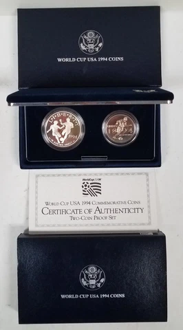 CS0294MWMCFO US MINT COMMEM 2 COIN YEAR 1994-P S WORLD CUP AG $1 PROOF FRESH OGP Cover