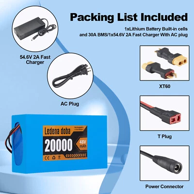 LEDENA DOBA 48V 20Ah Lithium ebike Battery for 200W-1500W ebike Bicycle Electric Scooter 35A