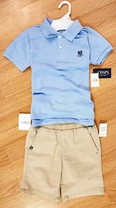 Chaps Brand Full School Uniform Sky Blue Polo & Khaki Elastic Waisted Shorts - Picture 1 of 9