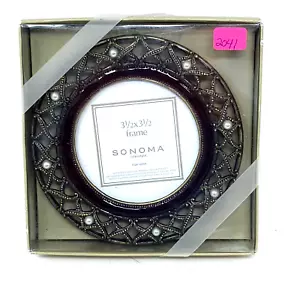 Sonoma 3 1/2" Round Picture Frame Metal Frame with Pearls NIB - Picture 1 of 2