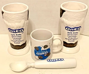 New - 2 Oreo Milkshake Ceramic Glasses-1 Oreo Ice Cream Scoop-1 Oreo Ceramic Mug - Picture 1 of 12