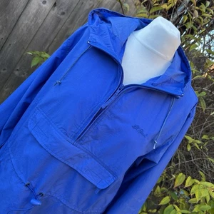 LL Bean Blue Pullover Anorak Windbreaker Jacket Hoodie 1/4 1/2 Zip Womens M - Picture 1 of 19