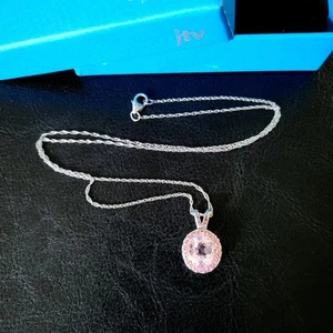 🪷HTF! NATURAL KUNZITE/ PINK SAPPHIRE 925 STERLING HALO PENDANT NECKLACE JTV - Picture 1 of 13