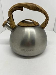 Belanko Tea Kettle 3.0 Liter Whistling Stainless Teapot Wood Pattern Handle Lid - Picture 1 of 12