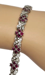 9 CT Round Simulated Ruby & Cuban Zirconia Tennis Bracelet 14k White Gold Plated - Picture 1 of 9