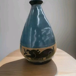 Vaso ceramica indigena vintage redware rituale drago pantera di fuoco 12" firmato - Foto 1 di 10