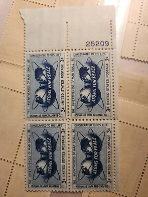 US Stamps Scott #1070 3c Atoms for Peace Issue 1955 plate block Unused - #B173 - Image 1 of 4
