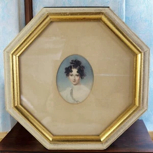 Vintage Mini Porträt einer Dame Lithographie Catalda New York Leinen matt 8,375 Zoll - Bild 1 von 4