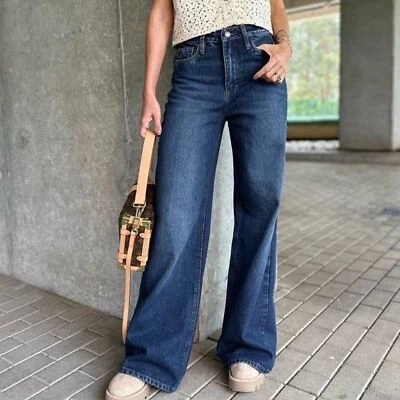 Vaqueros LOLA Premium lavado oscuro mamá acampanados 100% algodón Foto 1 de 4