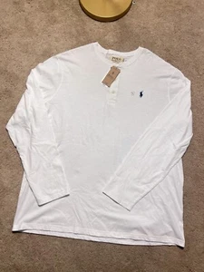 Polo Ralph Lauren Men's White Cotton Ribbed Long Sleeve Henley T-Shirt - Picture 1 of 4