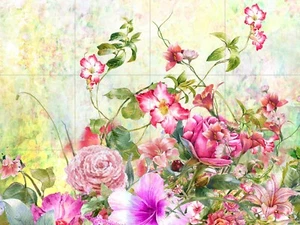 Panel de cerámica de mosaico de flores de acuarela jardín salpicadero azulejos arte mural - Imagen 1 de 2