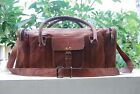 Men's Brown Vintage Genuine Leather Goat Luggage Duffle Gym Tote travelling bag