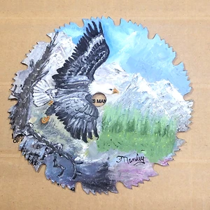 Hoja de sierra Eagle pintada a mano de 7 pulgadas ART escena de montaña - Imagen 1 de 3