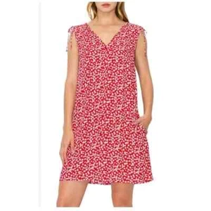 Melloday Floral V-neck Tie Shoulder Shift Dress Large In Red Ditsy - Picture 1 of 7