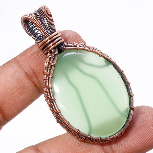 VETEMENTS Ciondolo pietra preziosa onice verde fatto a mano antico filo avvolgente rame gioielli 2 2" n871