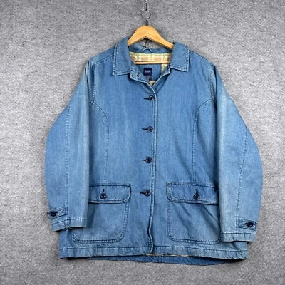 Vintage Basic Editions Jacket Womens XL Blue Denim Flannel Lined Barn Chore Coat - Image 1 of 4