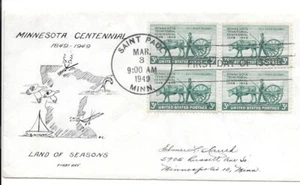 #981 3c Cubierta del Centenario del Territorio de Minnesota Primer Día con FDC - Imagen 1 de 1