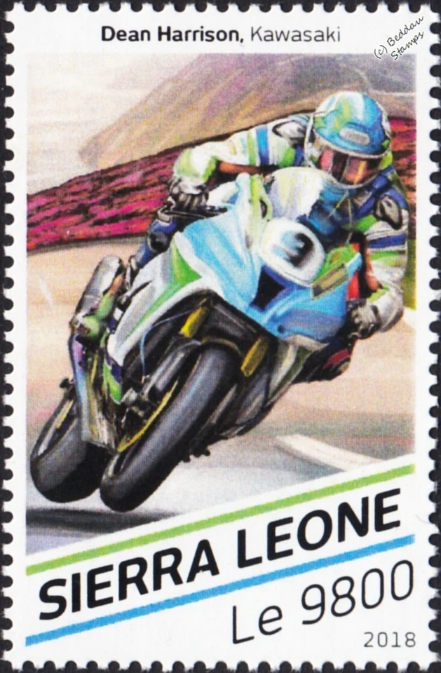 DEAN HARRISON & KAWASAKI Superbike Isle of Man TT Motorcycle Racer Stamp (2018) - Image 1 of 1