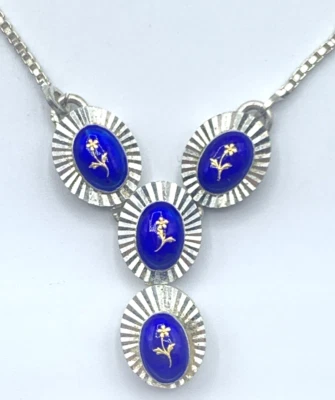 Sterling Silver Blue Enamel Gold Flower Lariat Y Necklace 15" - Image 1 of 4