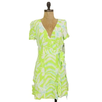 Vestido envolvente de crepé Diah FRENCH CONNECTION Mini Talla 6 Lime Punch NUEVO Etiqueta B71 Foto 1 de 4