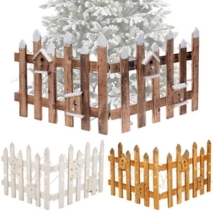 Rustic Wooden Snow Fence 30 LED Lights Christmas Xmas Tree Skirt Stand Cover NEW - Picture 1 of 10
