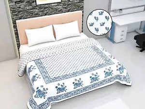 Cotton Double bed dohar, hand block Jaipuri Throw blanket Duvet 84''108'' - Picture 1 of 5