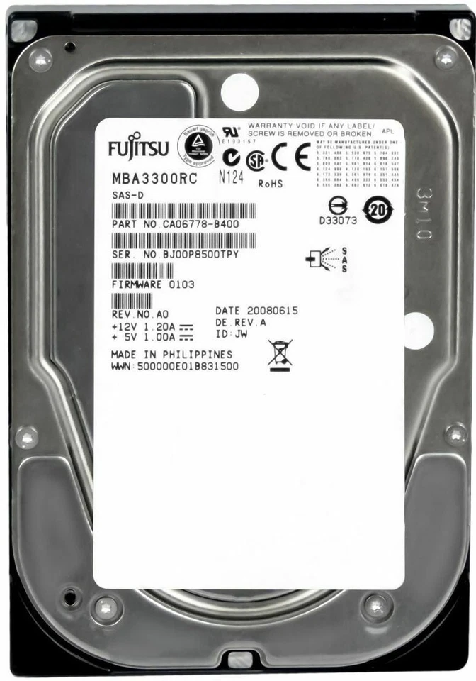 Disque Dur Fujitsu 300GB 16MB Cache SAS MBA3300RC 15000T/min 3.5'' Pouces - Photo 1/3