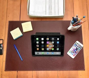 Desk Pad Blotter Protector with Faux Leather Velvet Bottom. Color Dark Brown... - Picture 1 of 9
