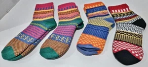 4 Pairs Fashion Casual Womens Crew Socks ~ Geometric Design - Picture 1 of 5