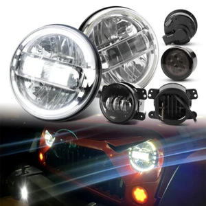 6PC 7" Inch Halo LED Headlights Fog Turn Light Kit For Jeep Wrangler 07-17 Combo - Picture 1 of 10