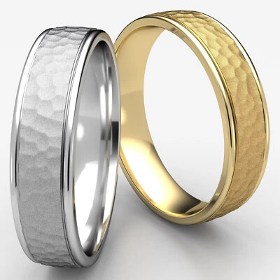 Hammered Comfort Fit 6mm Men's Women's Wedding Band White-Yellow-Rose Gold Ring - Image 1 of 4