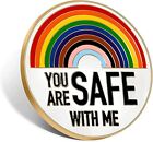 1x Pride Regenbogen Emaille Pin Anstecker YOU ARE SAFE WITH ME Brosche