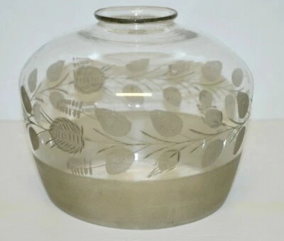 -ANCIEN GLOBE de LAMPE CRISTAL ou VERRE Soufflé XIX décor gravé fleurs bord gris - Photo 1/4