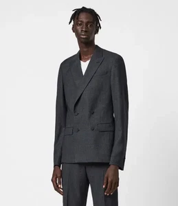 Allsaints Herren dunkelgrau kariert 2 Teiler Anzug Zweireiher Dayton Blazer UK 34 - Bild 1 von 21