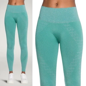 Wolford Shiny Grid Leggings Metallic Ice Jade Silver Athleisure Glam Designer S - Bild 1 von 7