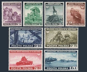 Poland 3K1-3K8, MNH. Mi 360-367. Ruins in Warsaw, Cracow, Submarine, Planes,1941 - Picture 1 of 1