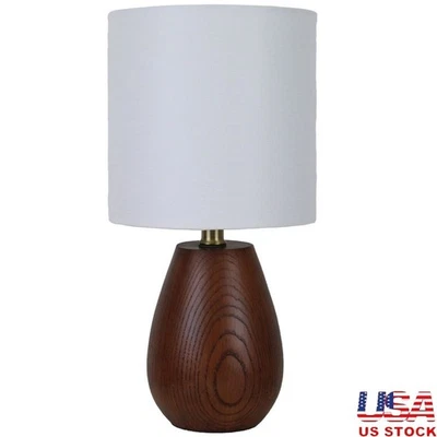 Lámpara de mesa con aspecto de madera de nogal diseño redondeado pantalla de lino blanco fácil uso 16 pulgadas Foto 1 de 4