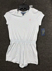 Polo Ralph Lauren Floral Romper Girls XL (16) White Short Sleeve Cotton Logo NEW - Picture 1 of 6