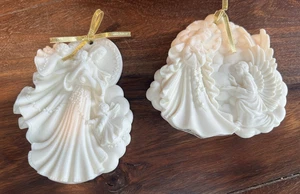 Vintage Roman Inc. Millenium set of 2 White Ornaments 93' & 97" Angels - Picture 1 of 9